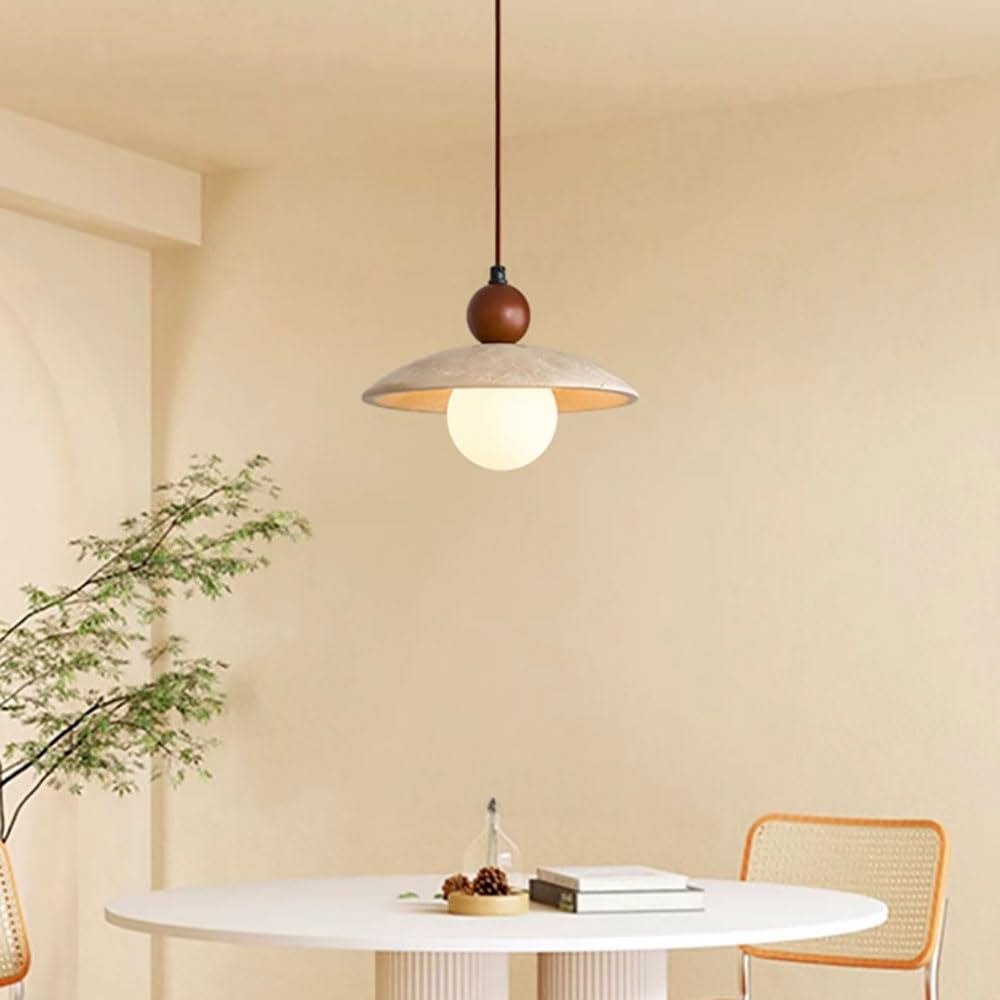 Lampada a sospensione in pietra frisbee, lampada a sospensione in noce con paralume in travertino giallo, lampade a sospensione retrò da comodino, apparecchio di illuminazione G9, lampadari decorativi