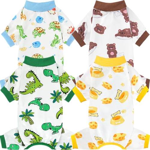 XPUDAC 4 Pack Dog Pajamas for Small Dogs, Puppy Clothes for Boy Girl Strechy Soft Pet Jumpsuit, Cat Onesie-Large
