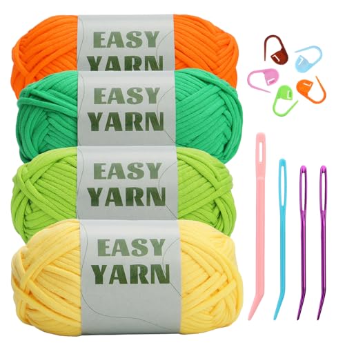 4x50g Chunky Yarn for Crochet Cotton Yarn, Easy Crochet Yarn for Crochet with Easy-to-See Stitches, Stitch Markers