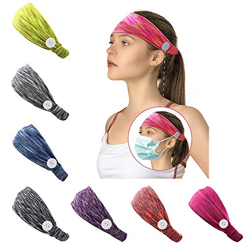 YBB Headband with Buttons for Face Masks, Elastic Headwrap No Slip Hairband Ear Protection Holder, Yoga Sports Sweatbands for Nurse Women Men (8pcs)