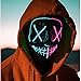 Produktbild Beautsoful 2021 Halloween-Leuchtmaske, LED-Maske, EL-Draht, gruselige Maske für Halloween, Festival, Party, Maskerade, Cosplay, leuchtende Gesichtsmaske für Männer, Frauen, Kinder (halb blau und rosa)