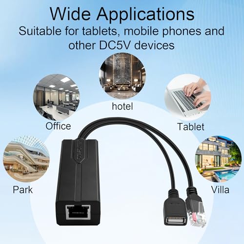 PoE Splitter 5V 2.4A USB Tipo-A Hembra IEEE 802.3af/at Activo Compatible con Cámaras de Seguridad/ Teléfonos VoIP, 10/100Mbps miniatura 6