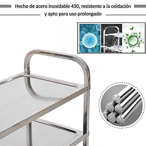 HOMCOM Carrito Auxiliar con Ruedas de Acero Inoxidable 90,5x50,5x88,2 cm Carrito de Cocina con Bandejas y 2 Brazos Carga 150 kg para Comedor Hotel Salón de Belleza Plata - imagen 4