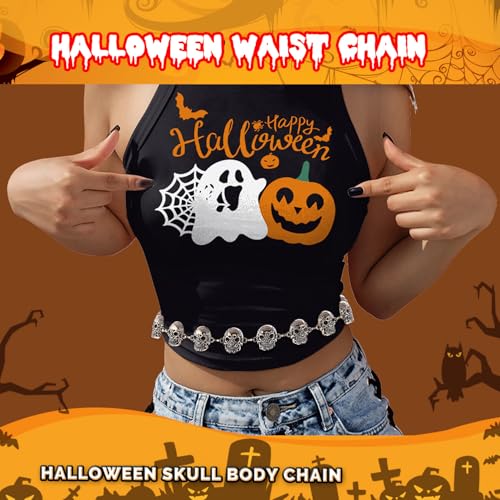 Abien Womens Skull Belly Chain Silver Halloween Belt Chain Punk Skull Waist Chain Gothic Chain Belt for Outfit Jeans Dress2