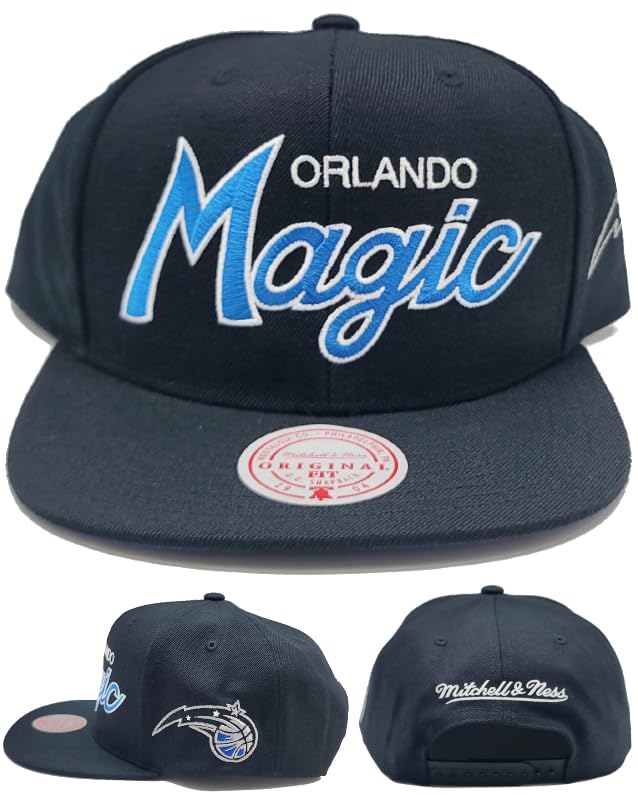 Mitchell & Ness Orlando Magic New Retro Script Black Blue Era Snapback Hat Cap, Black, One size