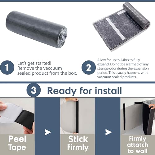 Upholstered King Headboard - Easy Assemble Channel Stitched Headboard King Size Bed - Wall Mounted Headboards with 3D Soundproof Wall Panels Peel & Stick Floating Headboards, Grey - Image 5