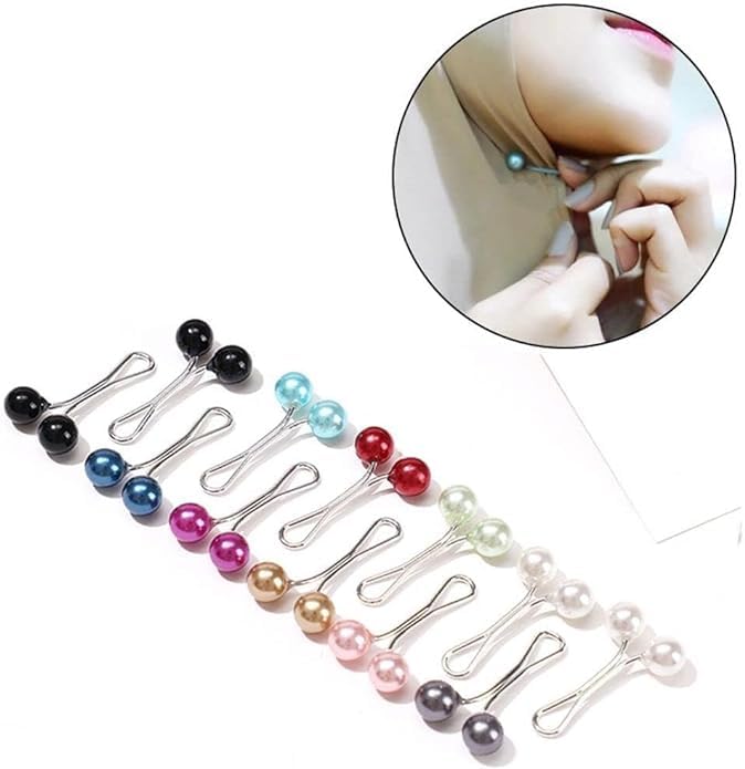 Image of 12pcs Multicolor Headscarf Pearl Pins Clips- U Shape Lady Muslim Scarf Shawl Clips-Scarf Shawl Clips Scarf Brooches Pin Jewelry Accessories-Women's Brooches and Pins(4Black&4White&4Gold)