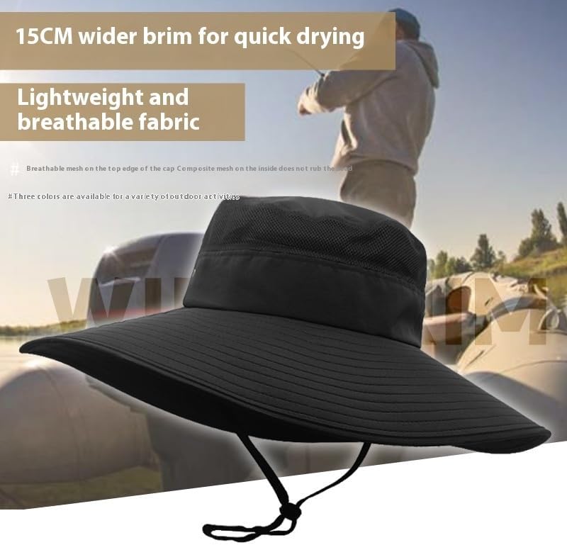 Extra Wide Brim Outdoor Sun Hat Breathable Mesh Boonie Hat with Adjustable Chin Strap for Fishing Hiking Camping