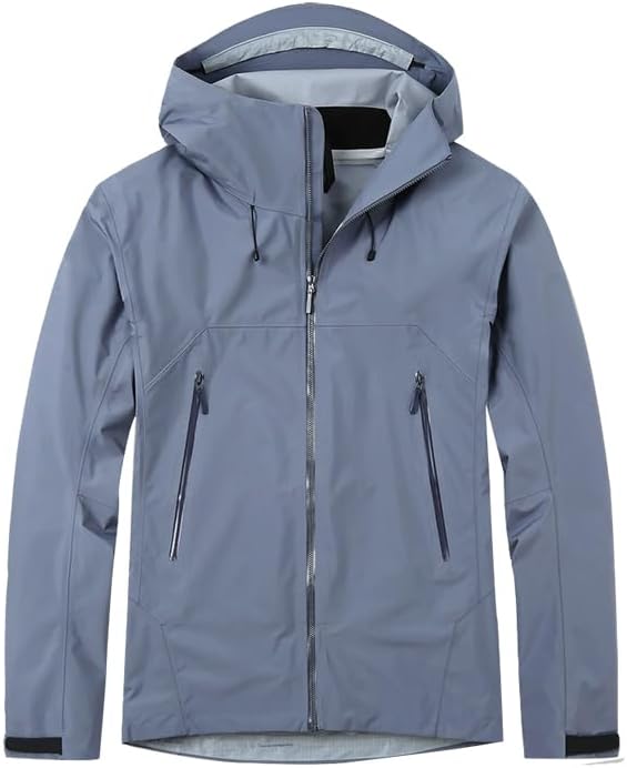 Men's Gore-Tex Jacket, Rainwear, Waterproof Jacket with Hat, Jacket, Lightweight, Waterproof, Breathable, Fishing, Hiking, Climbing, Outdoor Activities