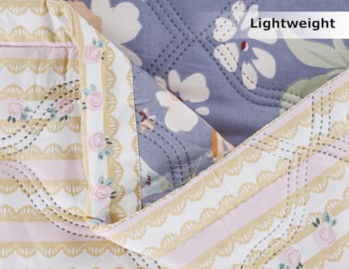Image of Amazon Brand - Umi 100% Cotton Quilted /Ultrasonic 280 Tc Printed King Size Soft Bed Cover /Bedsheet /Bedspread Comforter with 2 Pillow Shams /Cover, (Luxurious, 90 x100 inches, Blue & White & Orange)