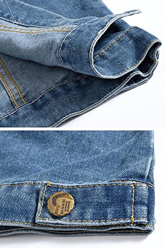 Image of ebossy Men's Ripped Distressed Denim Vest Sleeveless Button Up Jean Vest Jacket (Medium, Light Blue)