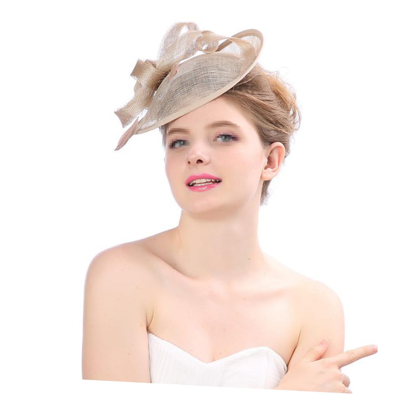 Holibanna Elegant Bridal Cambric Hat Bowknot Hair Clip Banquet Headwear for Women Random Clip Khaki