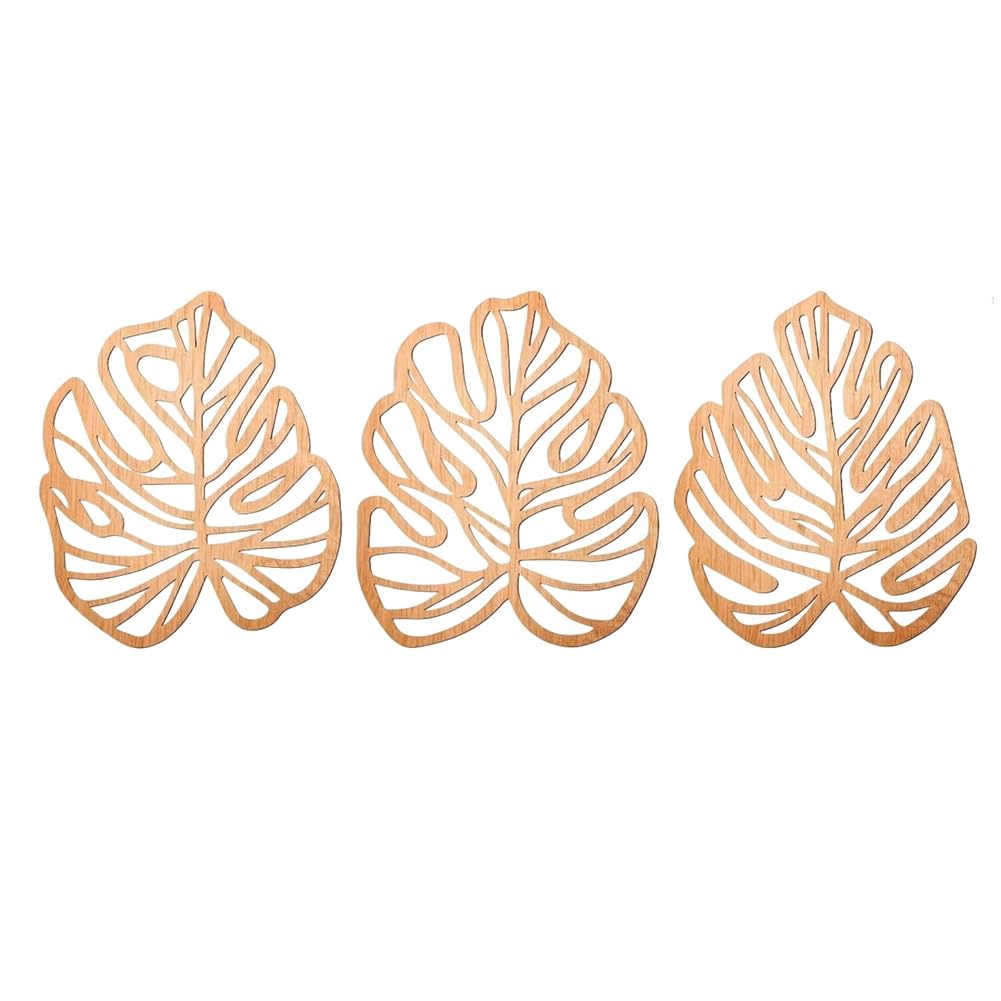Hndhbfgrt 3 Pieces Tropical Jungle Decor, Palm Leaves Wood Wall Art, Wooden Natural Leaves Plant Wall Decor Wood