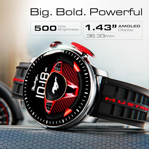Image of GOBOULT Mustang Racer Smart Watch 1.43'' AMOLED Display, Rotating Bezel, BT Calling, 150+Watchfaces, 500 Nits Brightness, AI Voice Assistant, SpO2 Monitoring, 120+ Sports Mode (Black Blaze)