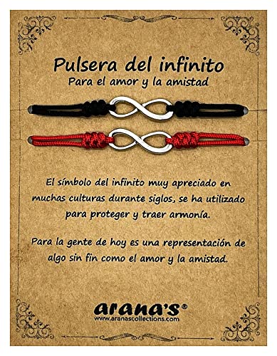 arana's - Pulsera infinito mujer hombre amigas - Hilo rojo del destino - Regalos originales para parejas novios padre madre hermanos amigos - Pack 2 brazaletes amuleto suerte (Roja y Negra)