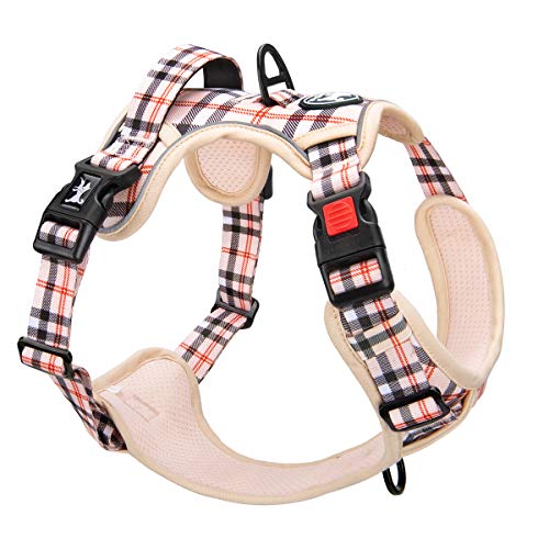Poypet Plaid Dog Harness, No Pull Front Clip Pet Vest Harness, Soft Padded Reflective Adjustable Walking Harness With Handle For Large Medium Small Dogs(Checkered Beige,L) #TOP4