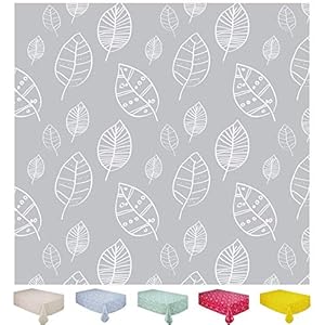 Home Direct Rectangular Oilcloth PVC Wipe Clean Tablecloth 140cm x 200cm 55×78 Leaves Light Grey