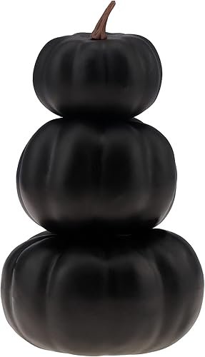 Gresorth Paquete de 2 calabazas de plástico apiladas negras artificiales para otoño, otoño, Halloween, decoración de pintura para porche, mesa,