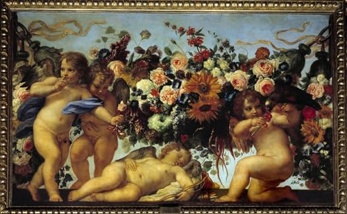 Carlo Maratti Amour et guirlandes de fleurs impression toile luxe