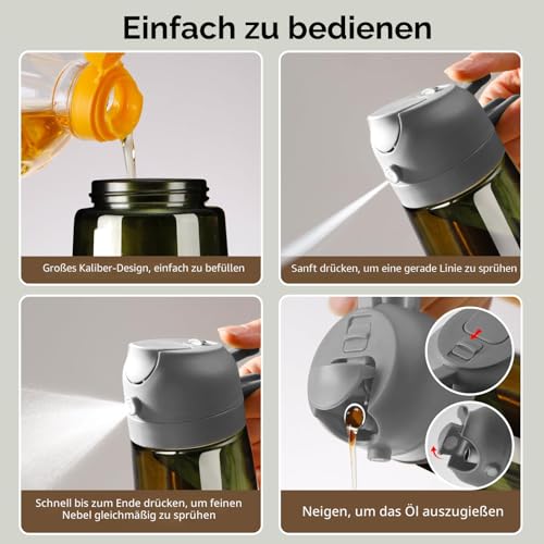 SWEET VIEW Olivenölspender und Ölsprüher – 470 ml Glas, lichtdichter Ölausgießer für Küche, Luftfritteuse, Kochen, Salat und Grillen 2