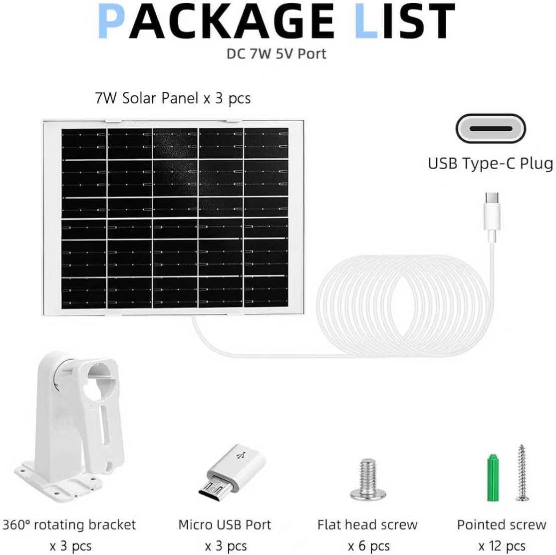 3 Pack Solar Panel Charger Compatible with Arlo Essential 2K Outdoor 2 Gen 3rd Gen, 2025/Essential XL Camera (2 Gen)/Essential Spotlight, Arlo Pro 6th Gen - 7W Power 10ft typeC Cable