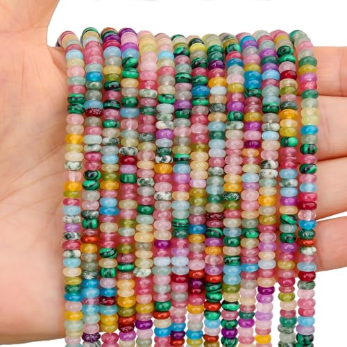 BONNY BOXX 1 Strand (150PCs) Natural 2 * 4mm Mix Colors Rondelle Beads Natural Abacus Disk Stone Beads Loose Spacer Gemstone for DIY Bracelet Necklace Jewelry Making