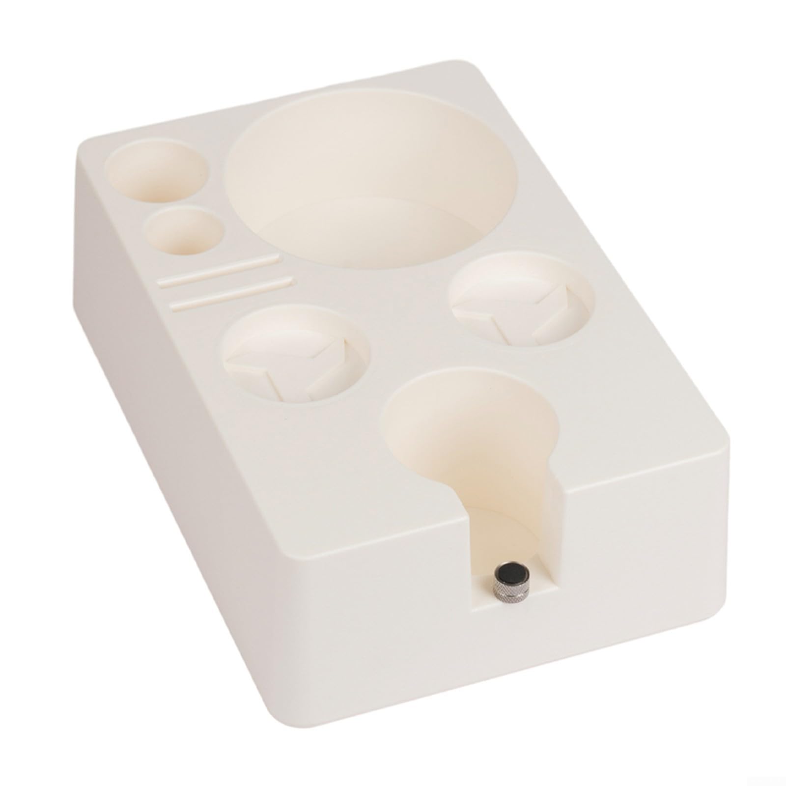 Soporte para tampón de café para portafiltros con 4 compartimentos para distribuidor, vaso dosificador, altura ajustable, antideslizante, ABS, accesorios para espresso, organización, color negro (58
