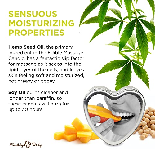 Earthly Body Edible Massage Candle, Mango - 4 oz - 3-in-1 Formula Can Be Used as a Candle, Oil & Moisturizer - Smooths & Nourishes Skin - Vegan, Cruelty Free