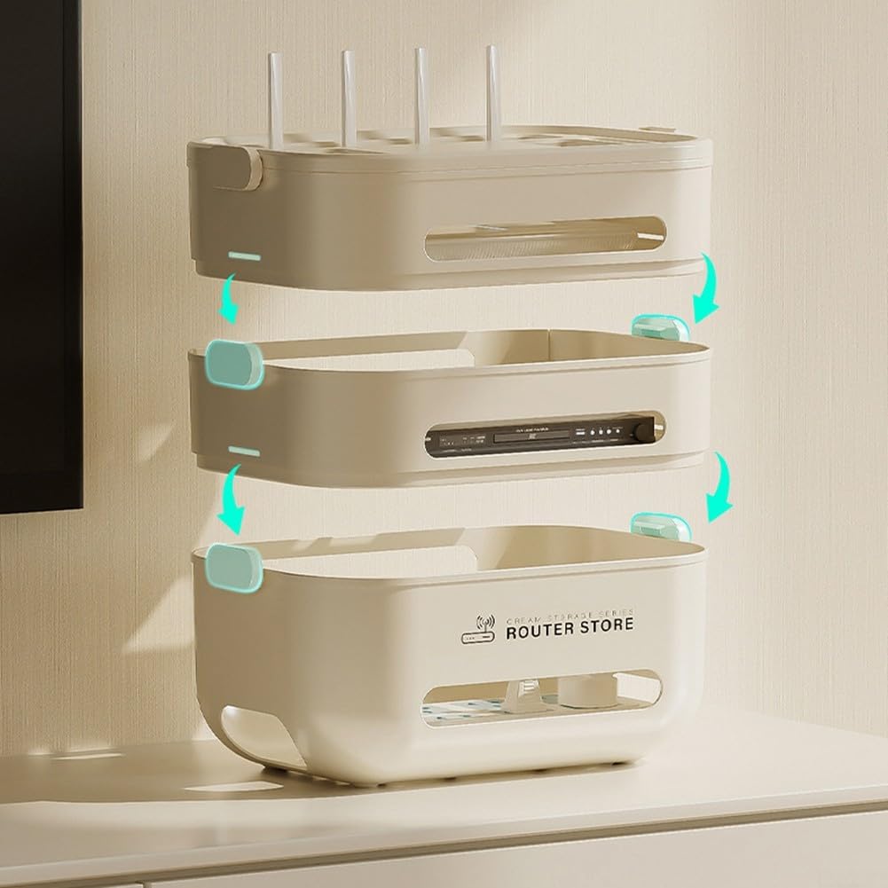 para almacenamiento Router WiFi para soporte Pared Organizador Cables TV Decodificador para estantería Flotante Hogar 32x22x11cm(Four layers)