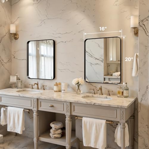 Image of 20 inchx16 inch Bathroom Vanity Mirror for Wall Aluminum Framed Farmhouse Rectangle