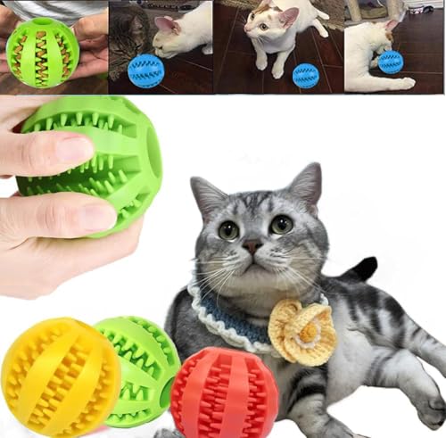Hundespielzeug Ball, 4 Stück Hundeball, Naturgummi Hundespielzeug mit Minzgeschmack Ø 5cm, Hundezahn Reinigungs Spielzeugball, Hund Feeder Ball, interaktives Hundespielzeugs für Große & Kleine Hunde