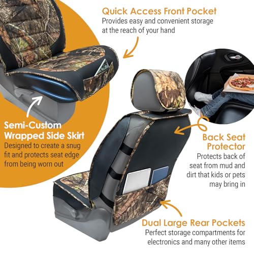 Image of Mossy Oak Heavy Duty Premium Truck Seat Covers for Front Seats, Fits Full-Size Truck SUV, Padded Seat Cover with Bottom Wrap-around, Front & Rear Storage Pockets,Front Seat Protector, Waterproof, 2 pc