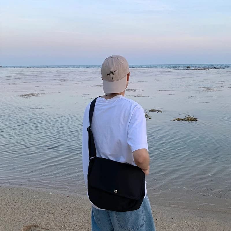 Men's Crossbody Bag Men's Unisex Canvas Bag Simple Messenger Bag Foldable for Hiking Cycling Traveling(Black)2