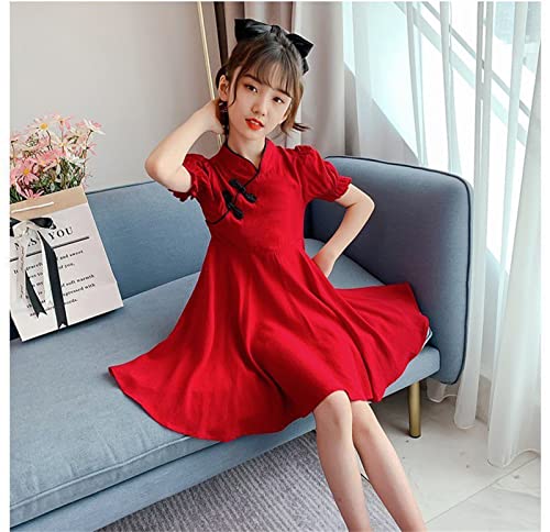 Kids Girls Chinese Dress Short Puff Sleeves Traditional China Dress Toddler A Line Ruffle Clothes2