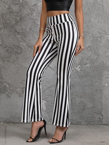 SOLY HUX Women's Striped Elastic High Waist Flare Leg Long Pants Casual Trousers4