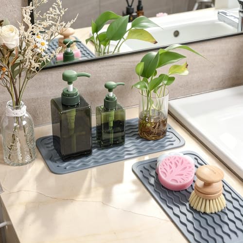 Image of 2 Pack Caketime Silicone Dish Drying Mat for Kitchen Counter Heat Resistant Multiple Usage Bathroom Countertop Uner Sink Area Faucet Side Drainer Organizer Must Haves 2026 12inchx6inch Blue