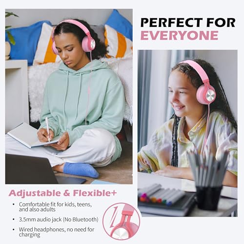 Image of AILIHEN C8 Girls Headphones, On-Ear Headphones Wired with Microphone and Volume Control Foldable Corded Stereo 3.5mm Headset for Girls School Chromebook Laptop Computer PC Tablets Travel (Pink)