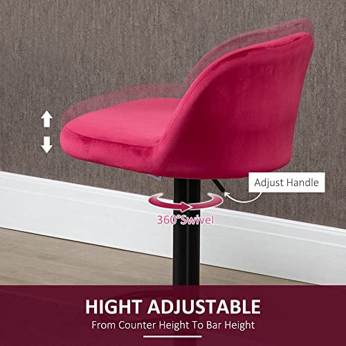 Homcom Adjustable Bar Stools Set Of 2, Velvet Counter Height Barstool, Upholstered Kitchen Stool With Swivel Seat, Steel Frame, Footrest For Kitchen Counter And Dining Room, ‎Red #TOP4