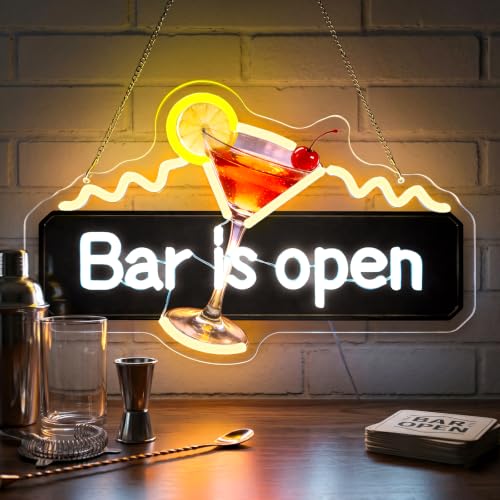 Image of Bar Open Neon Sign for Wall Decor Dimmable Bar is Open Neon Light for Bar Pub Club Bistro Man Cave USB Powered Light Up Business Store Sign