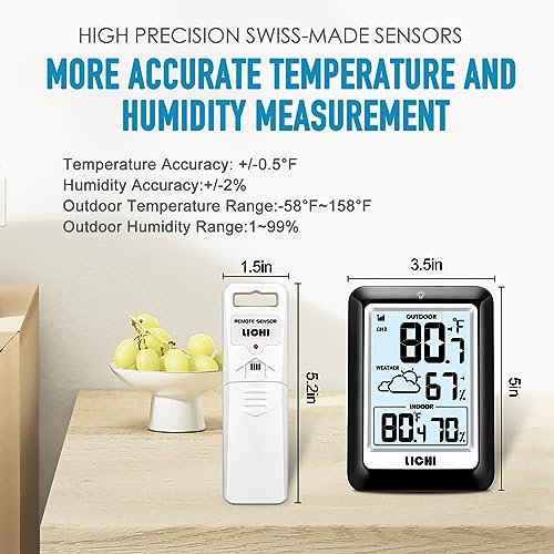 Lichi LC85 Indoor Outdoor Thermometer Wireless Weather Station thumb #5