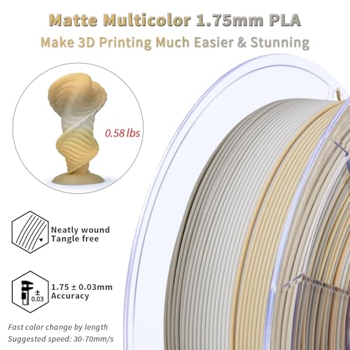 Image of ZIRO Fast Gradient PLA, Matte Multi Colors Filament 1.75mm, Color Change by Length 3D Printer Filament, Dimensional Accuracy + /-0.03mm, Fit Most 3D Printers, 1KG / 2.2lbs Spool, Beige Shell