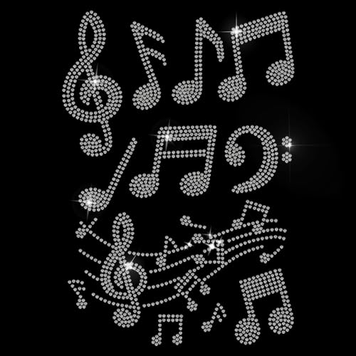 Mayjoydiy DIY-WH0303-298 Music Note Rhinestone Iron On Hotfix Transfer Decal White Music Iron cover