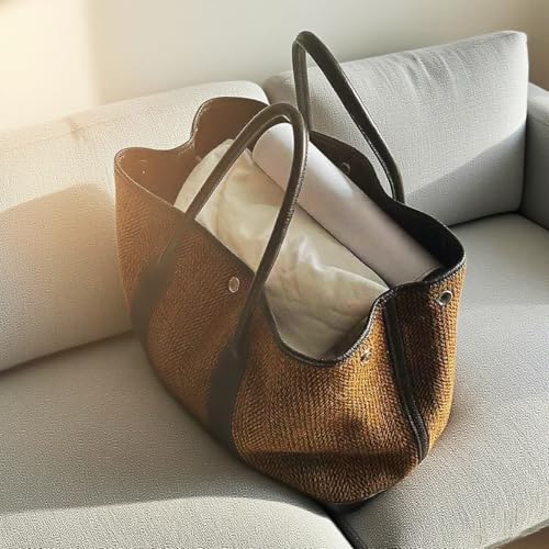 Bolso tote grande para mujer – Bolso de mano vintage tejido con asas de cuero sintético, bolso casual para hombro para trabajo, viaje y compras miniatura 5