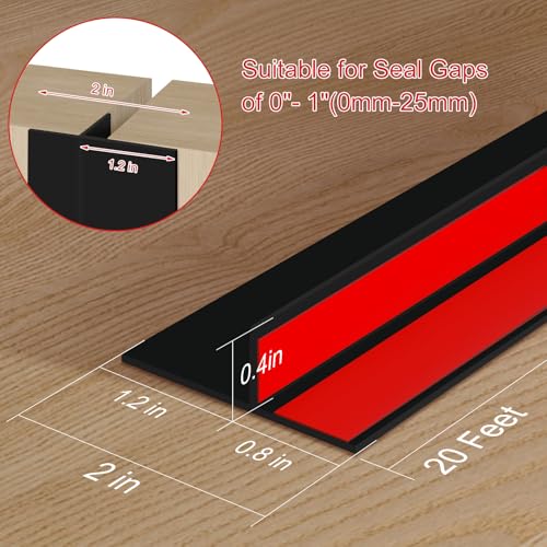 Image of T-Shaped Silicone Seal Strip for Door & Windows, 20Ft Weatherproof Draft Stopper, Gap Seal for Door Sides (Black)