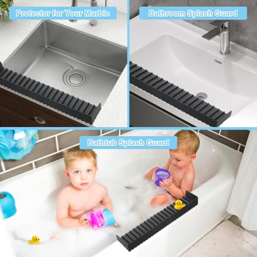 Image of Silicone Faucet Splash Guard 4 inch x 30 inch, Faucet Water Catcher Mat, Longer Silicone Sink Mat for Kitchen, Bathroom, Laundry Room, Farmhouse for Quartz Kitchen Sink(Black)
