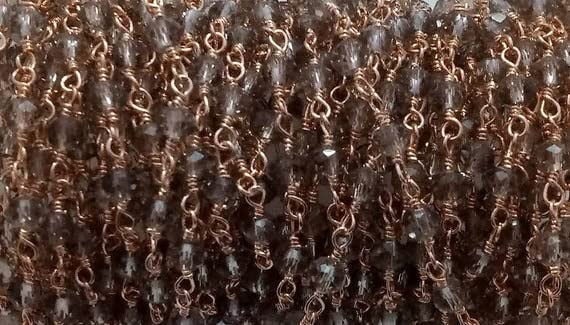 Chaîne rosaire quartz fumé hydro perles intercalaires 3-4mm fil plaqué or rose pour bijoux