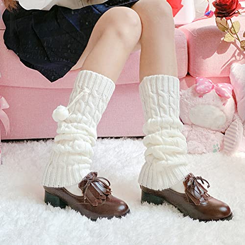 Long Leg Warmers for Women Lolita Fashion Wool Cable Knit Thigh High Leg Warmers Loose Socks3