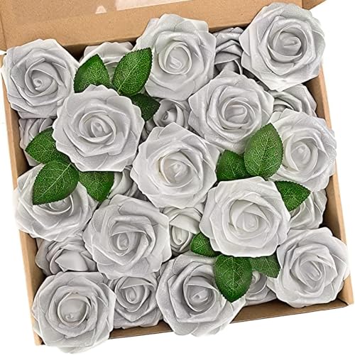 Artificial Flowers Real Touch Fake Rose Flowers with Stem Decorations 50Pcs