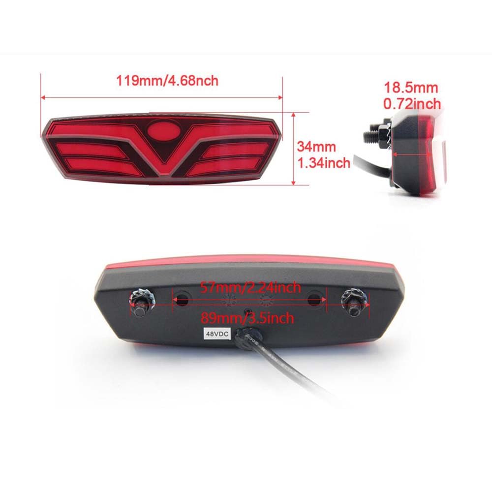 48V Bicicletta Elettrica Fanale Posteriore LED Avvertimento Lampada Posteriore 2Pin Connettore Impermeabile Accessori per Bici Elettrica