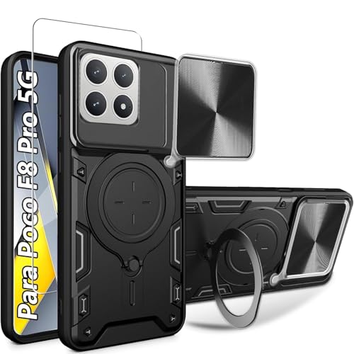 WRTBS �g�ѓd�b�P�[�X Xiaomi Poco F8 Pro 5G �P�[�X �K���X�X�N���[���v���e�N�^�[�A�X���C�h�J�����ی�J�o�[�����A�~���^���[�w�r�[�f���[�e�B�t���{�f�B�ی�d�b�P�[�X - �u���b�N-B